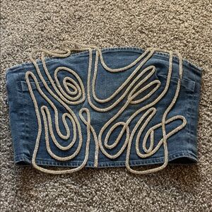 WOBBLY RHINESTONE DENIM CORSET TOP - S